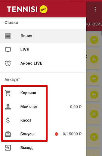 Основное меню